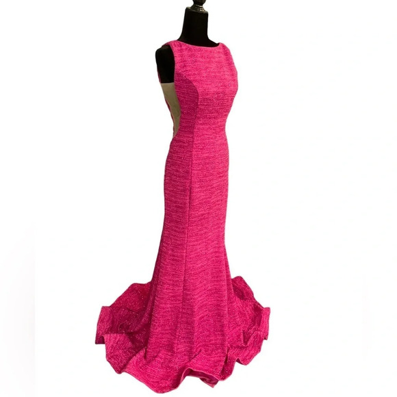 JOVANI Prom Gunmetal Fuchsia Pink Backless Fitted Prom Dress 45830 size 6 - Picture 1 of 11